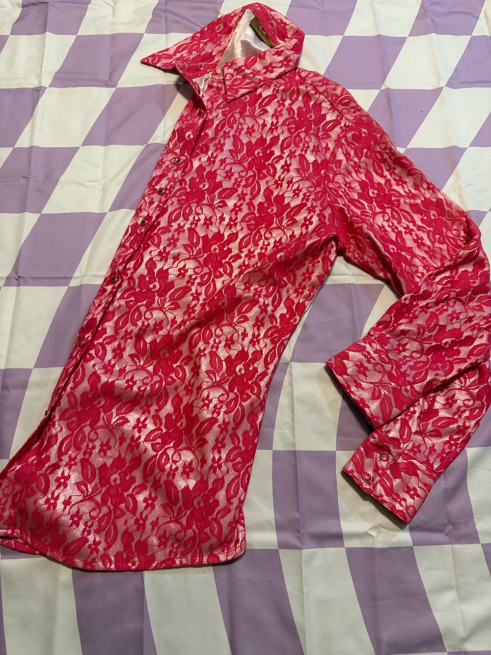 Wrangler Western Pink Lace Metallic Snap Front Shirt - Large - Y2K Glam - Picture 12 of 12